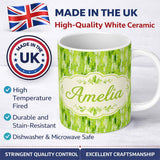 Personalized Custom Name Abstract Green Brushstroke Texture Seamless Pattern Artistic Design 11oz Ceramic Coffee Tea Mug White Large Handle