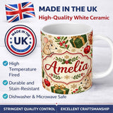 Personalized Custom Name Cute Christmas Mouse with Gifts Berries and Snowflakes Seamless 11oz Ceramic Coffee Tea Mug White Large Handle