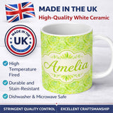 Personalized Custom Name Watercolor Citrus Slice Lime Pattern Seamless Fresh Fruit Design 11oz Ceramic Coffee Tea Mug White Large Handle