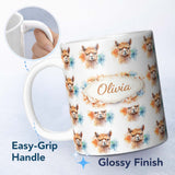 Personalized Custom Name Watercolour Alpaca Pattern Cute Animal Artistic Design Lovely 11oz Ceramic Coffee Tea Mug White Large Handle