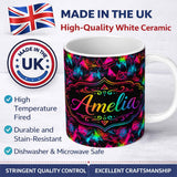 Personalized Custom Name Colorful Neon Triangle Graffiti Abstract Seamless Pattern Lovely 11oz Ceramic Coffee Tea Mug White Large Handle