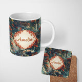 Personalized Custom Name Japanese Autumn Village Landscape Pattern with Moon and Lanterns 11oz Ceramic Coffee Tea Mug White Large Handle