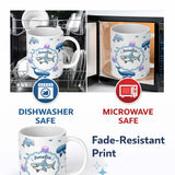 Personalized Custom Name Cute Dolphin Shark and Jellyfish Ocean Animals Light Grey Background 11oz Ceramic Coffee Tea Mug White Large Handle