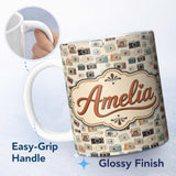 Personalized Custom Name Soft Watercolour Vintage Camera Tossed Seamless Pattern Neutral 11oz Ceramic Coffee Tea Mug White Large Handle