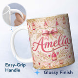 Personalized Custom Name Luxury Champagne Bottle Gold Glitter Celebration Seamless Pattern 11oz Ceramic Coffee Tea Mug White Large Handle