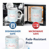 Personalized Custom Name Cute Kawaii Seal Cartoon Animal Ocean Pattern Stylish Everyday Mug 11oz Ceramic Coffee Tea Mug White Large Handle