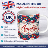 Personalized Custom Name Cute Santa Teapot Candy Cane Seamless Pattern Design Fun Christmas 11oz Ceramic Coffee Tea Mug White Large Handle