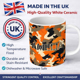 Personalized Custom Name Orange Beige Camouflage Soft Contrast Seamless Pattern Lovely 11oz Ceramic Coffee Tea Mug White Large Handle