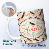Personalized Custom Name Stylised Lobster Pattern with Aquatic Elements Seamless Pattern 11oz Ceramic Coffee Tea Mug White Large Handle