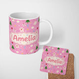 Personalized Custom Name Cute Christmas Teddy Gingerbread Tree Candy Seamless Pattern Lovely 11oz Ceramic Coffee Tea Mug White Large Handle