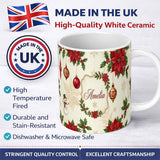 Personalized Custom Name Vintage Christmas Floral Holly Ornament Festive Seamless Pattern 11oz Ceramic Coffee Tea Mug White Large Handle