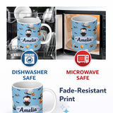 Personalized Custom Name Cute Halloween Dracula Ghost Bats on Blue Background Seamless Lovely 11oz Ceramic Coffee Tea Mug White Large Handle