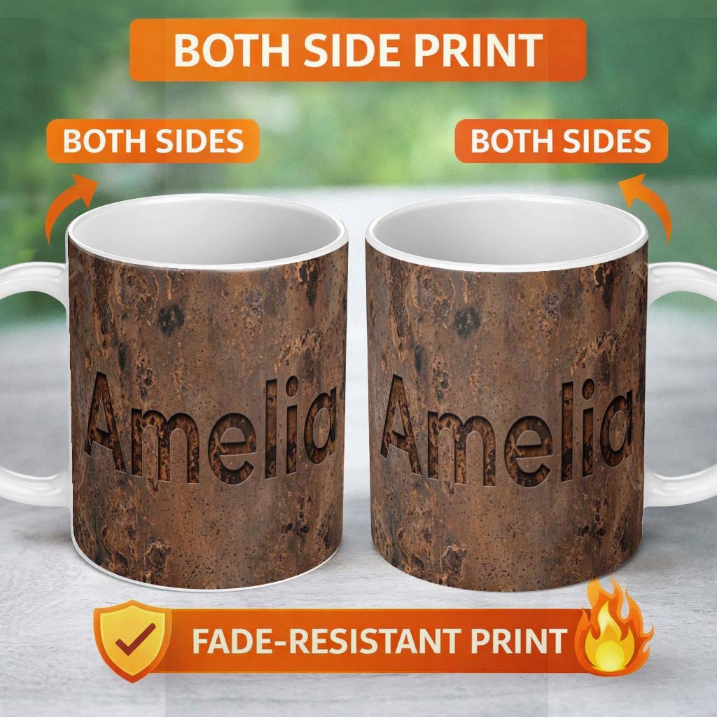 Personalized Custom Name Dark Oxidised Metal Texture Gold Rust Grunge Seamless Pattern Lovely 11oz Ceramic Coffee Tea Mug White Large Handle