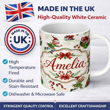 Personalized Custom Name Playful Christmas Elves Gifts Candy Cane Festive Seamless Pattern 11oz Ceramic Coffee Tea Mug White Large Handle