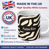 Personalized Custom Name Fluid Zebra Waves Black Cream Organic Stripe Pattern Lovely 11oz Ceramic Coffee Tea Mug White Large Handle