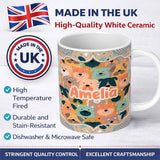 Personalized Custom Name Cute Cartoon Dog Faces Warm Colour Palette Seamless Pattern Lovely 11oz Ceramic Coffee Tea Mug White Large Handle