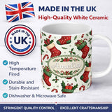 Personalized Custom Name Cute Christmas Stocking Gifts Candy Cane Holly Seamless Pattern 11oz Ceramic Coffee Tea Mug White Large Handle