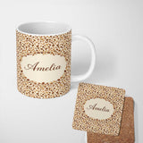 Personalized Custom Name Coffee Plant Beans and Green Leaves Seamless Pattern Lovely 11oz Ceramic Coffee Tea Mug White Large Handle