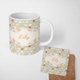 Personalized Custom Name Mixed Cute Hamster Pastel Character Seamless Pattern Lovely 11oz Ceramic Coffee Tea Mug White Large Handle