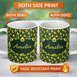 Personalized Custom Name Avocado Green Fruit Seamless Pattern Beautiful Coffee Cup Lovely 11oz Ceramic Coffee Tea Mug White Large Handle