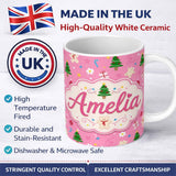 Personalized Custom Name Cute Christmas Cookie Candy Cane Tree Seamless Pattern Lovely 11oz Ceramic Coffee Tea Mug White Large Handle