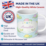 Personalized Custom Name Cute Pastel Turtle Cartoon Animal Ocean Pattern Beautiful Coffee Cup 11oz Ceramic Coffee Tea Mug White Large Handle