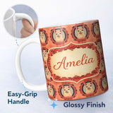 Personalized Custom Name Alpaca Portrait Oval Frame Vintage Style Animal Pattern Lovely 11oz Ceramic Coffee Tea Mug White Large Handle