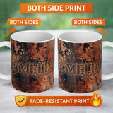 Personalized Custom Name Vertical Rust Drip Texture Dark Industrial Grunge Seamless Pattern 11oz Ceramic Coffee Tea Mug White Large Handle