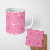 Personalized Custom Name Simple Pink Snowflake Tree Gift Winter Seamless Pattern Lovely 11oz Ceramic Coffee Tea Mug White Large Handle