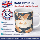 Personalized Custom Name Playful Corgi Dogs Basketball Seamless Pattern Stylish Everyday Mug 11oz Ceramic Coffee Tea Mug White Large Handle