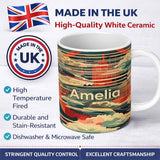 Personalized Custom Name Modern High Speed Train with Rising Sun and Clouds Pattern Japanese 11oz Ceramic Coffee Tea Mug White Large Handle