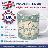 Personalized Custom Name Vintage Seagulls Standing on Textured Coastal Background Seamless 11oz Ceramic Coffee Tea Mug White Large Handle