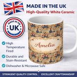 Personalized Custom Name Vintage Girl with Gun Artistic Illustration Pattern Cute Unique Gift 11oz Ceramic Coffee Tea Mug White Large Handle