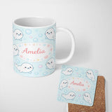Personalized Custom Name Cute Kawaii Seal Cartoon Animal Ocean Pattern Stylish Everyday Mug 11oz Ceramic Coffee Tea Mug White Large Handle
