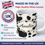 Personalized Custom Name Speckled Organic Shapes Black Cream Abstract Spot Pattern Lovely 11oz Ceramic Coffee Tea Mug White Large Handle