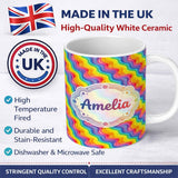 Personalized Custom Name Bright Rainbow Wavy Stripes Seamless Pattern Cute Unique Gift Lovely 11oz Ceramic Coffee Tea Mug White Large Handle