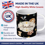 Custom Name Cute Safari Animals Lion Meerkat Toucan and Warthog with Sun 11oz Ceramic Coffee Tea Mug White Large Handle