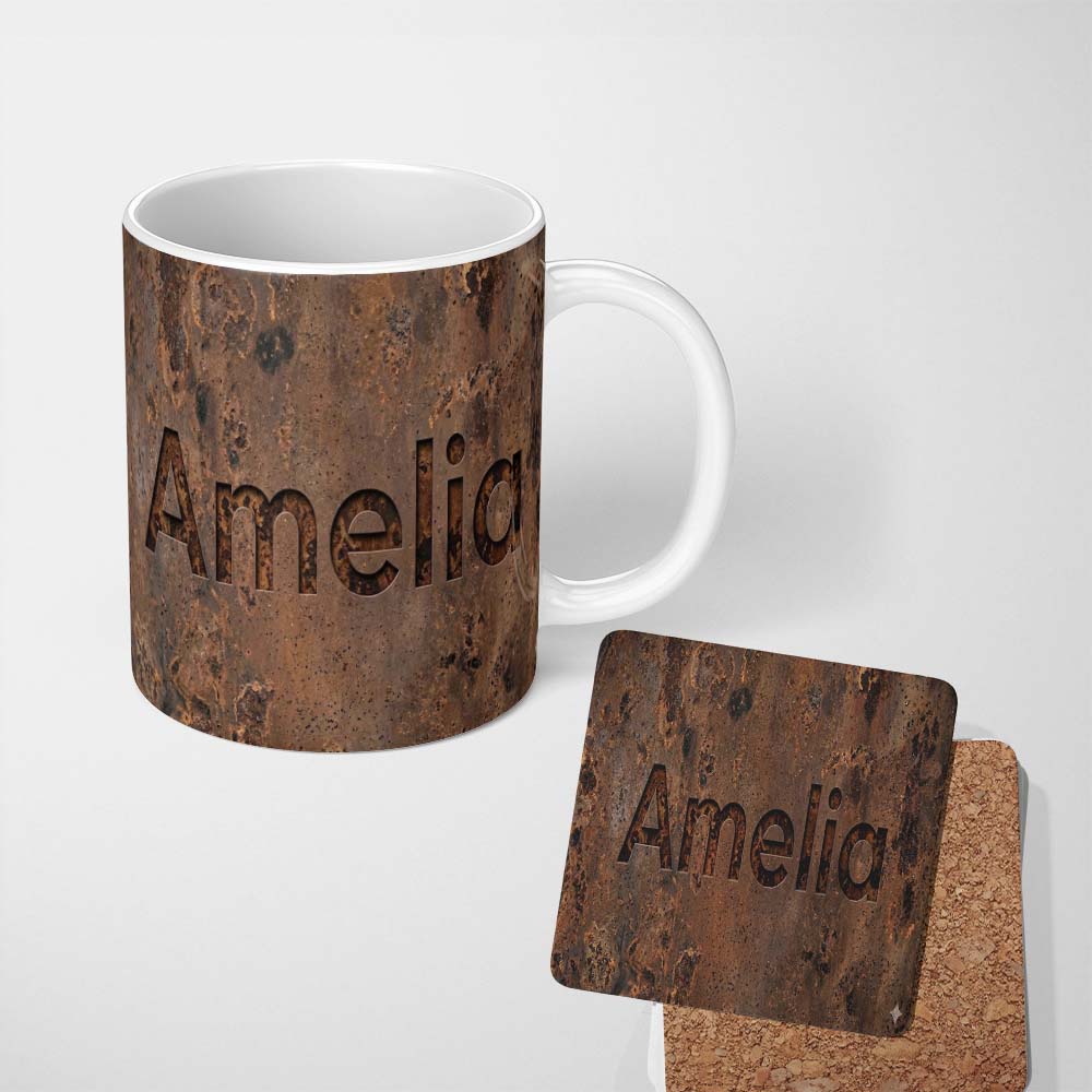 Personalized Custom Name Dark Oxidised Metal Texture Gold Rust Grunge Seamless Pattern Lovely 11oz Ceramic Coffee Tea Mug White Large Handle