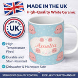Personalized Custom Name Cute Pink Octopus Cartoon Sea Animal Pattern Charming Kitchen Decor 11oz Ceramic Coffee Tea Mug White Large Handle