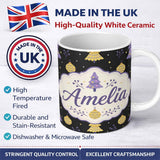 Personalized Custom Name Cute Purple Christmas Tree with Baubles and Ornaments Dark Lovely 11oz Ceramic Coffee Tea Mug White Large Handle