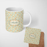 Personalized Custom Name Elegant Floral Lily Garden Soft Vintage Style Seamless Pattern 11oz Ceramic Coffee Tea Mug White Large Handle