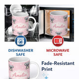 Personalized Custom Name Cute Cartoon Koala Bears with White Stars on Soft Pink Background 11oz Ceramic Coffee Tea Mug White Large Handle