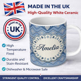 Personalized Custom Name Blue Nordic Knitted Christmas Pattern Seamless Beautiful Coffee Cup 11oz Ceramic Coffee Tea Mug White Large Handle