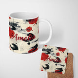 Personalized Custom Name Decorative Japanese Bento Box Lids with Floral and Wave Patterns 11oz Ceramic Coffee Tea Mug White Large Handle