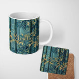 Personalized Custom Name Serene Bamboo Forest with Soft Mist Pattern Asian Nature Botanical 11oz Ceramic Coffee Tea Mug White Large Handle