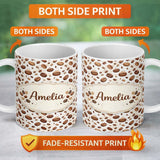 Personalized Custom Name Rustic Coffee Beans Grunge Background Seamless Pattern Lovely 11oz Ceramic Coffee Tea Mug White Large Handle