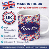 Personalized Custom Name Dynamic Paint Splatter White Background Abstract Pattern Lovely 11oz Ceramic Coffee Tea Mug White Large Handle