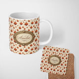 Personalized Custom Name Vintage Onion Seamless Pattern Warm Brown Botanical Illustration 11oz Ceramic Coffee Tea Mug White Large Handle