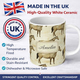 Personalized Custom Name Vintage Rustic Horse Illustration Farm Animal Seamless Pattern 11oz Ceramic Coffee Tea Mug White Large Handle