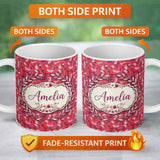 Personalized Custom Name Bold Red Flamingo Birds Tropical Pattern Seamless Design Lovely 11oz Ceramic Coffee Tea Mug White Large Handle